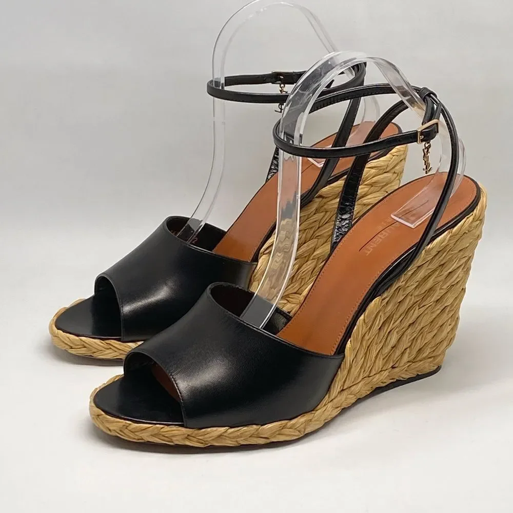 Saint Laurent Paloma 95 leather espadrille wedge sandals size 42 - Picture 7 of 16